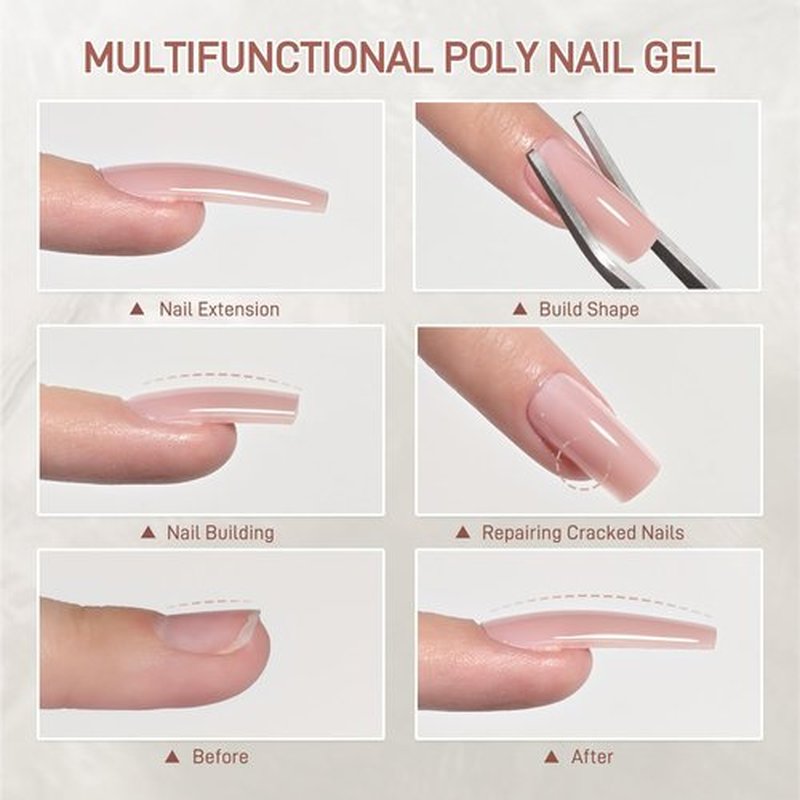 GAOY Poly Gel Nail Extension Kit with UV Light, 14 Colors Clear Pink Nude Jelly Sheer Builder Gel, All-in-One Starter Kit for Long-lasting French Manicure, Salon & DIY Home Nail Art, Nude Series