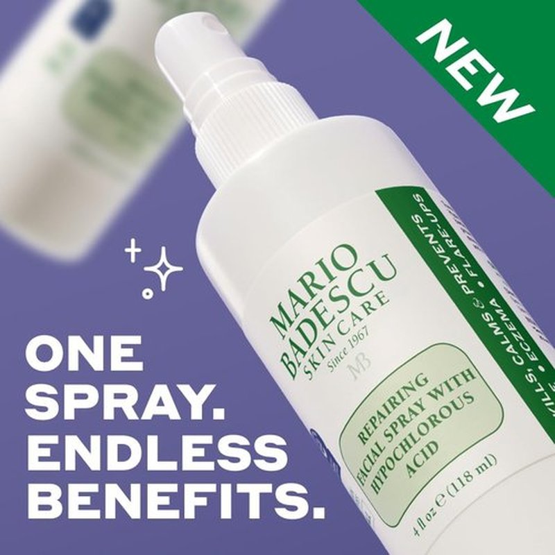Mario Badescu Repairing Facial Spray - Hypochlorous Acid Formula Soothes Irritated Skin | pH Balancing, Fragrance-Free