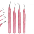 Zahwaj Fiber Tip Lash Tweezers for Eyelash Extensions with Diamond Grip, Set of 4 Precise Tips Japanese Steel for Classic, Volume & Mega Volume Lashes, Ideal for Lash Artists