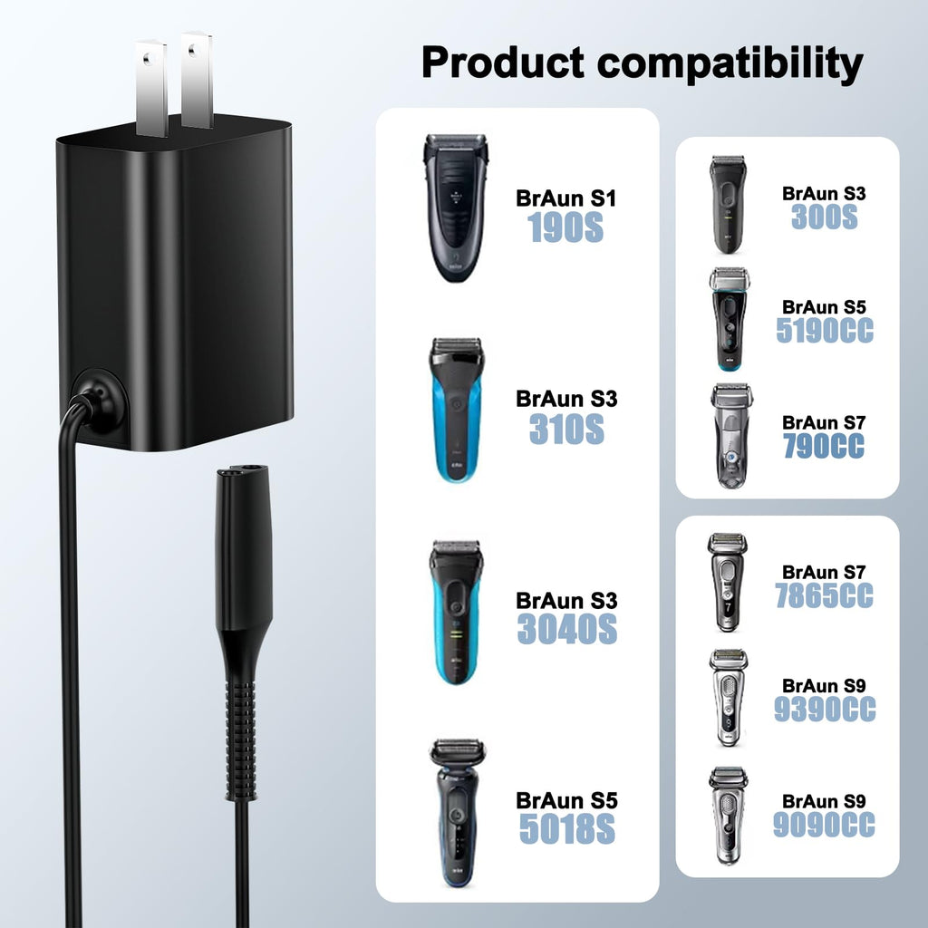 Solopen Charger Compatible with Braun Shaver 9 8 7 6 5 3 1 XT5 Series 9477cc 9465cc 9440 8457cc 8417s 8330s 7085cc 7020s 790cc 6075cc 6072cc 6020s 5020 5018s 310s 3040 190s 130s