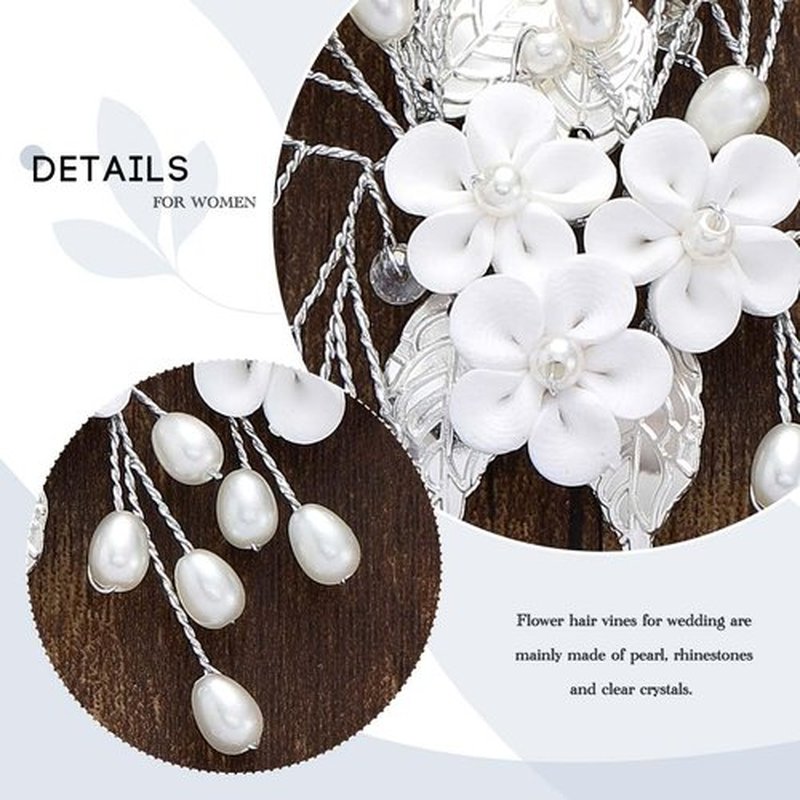 Bessney Flower Wedding Hair Vine Pearl Bridal Headband Silver Hair Accessories for Women