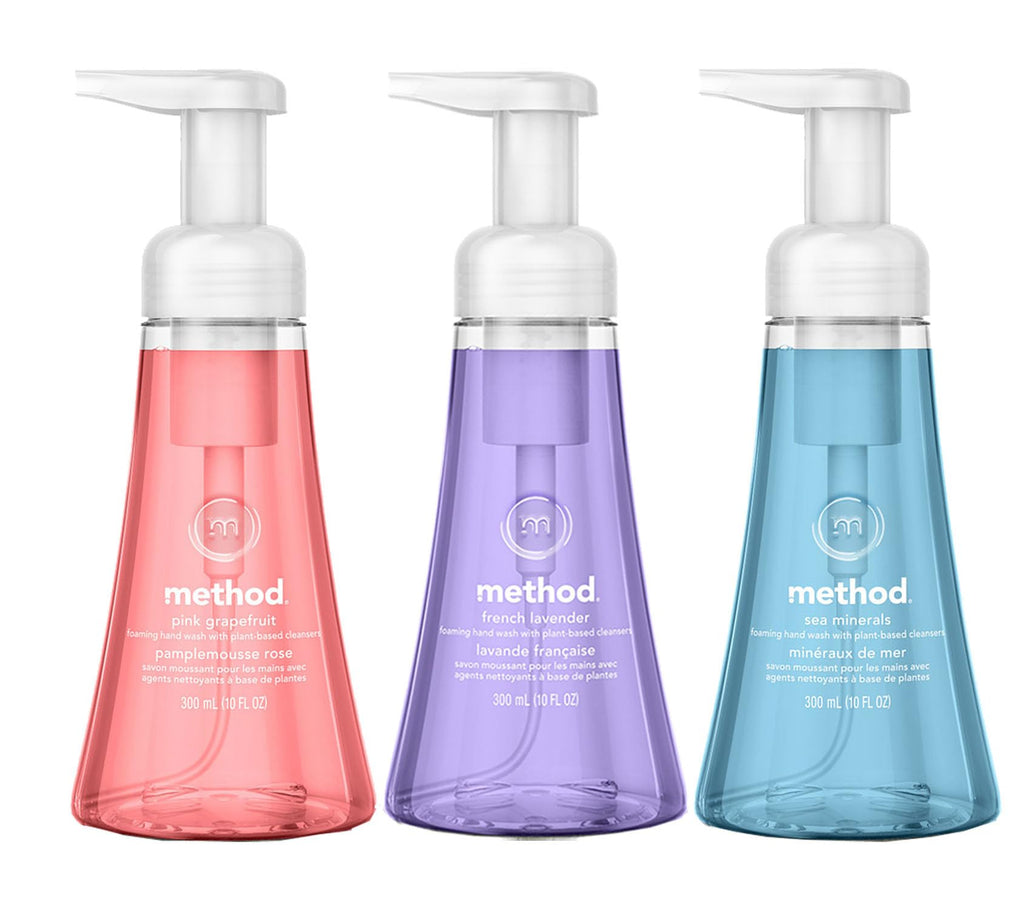 Method Foaming Hand Soap Trio, Moisturizing Hand Wash and Plant-Based Hand Cleanser, Pink Grapefruit, French Lavender, Sea Minerals, 10 Fluid Ounce (Variety Pack)
