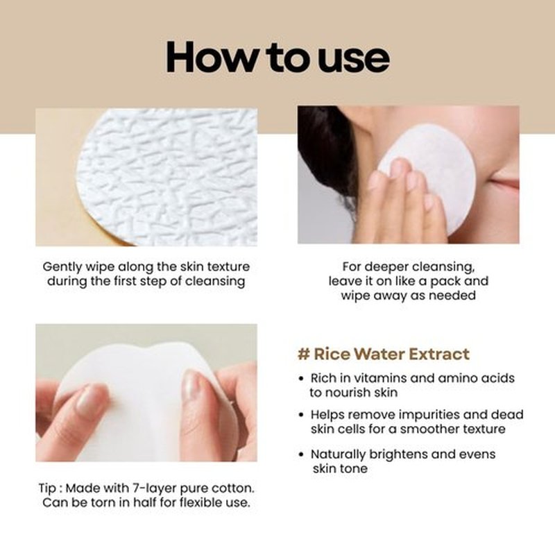 SOMISOME Rice Water Cleansing Pads – Makeup Remover Wipes & Korean Toner Pads with Centella Asiatica, Exfoliating for Blackhead Removal & Pore Minimizer, 50 Pad