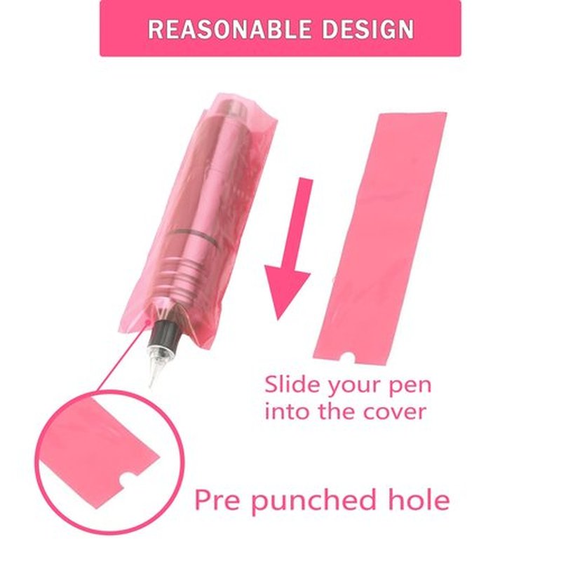 Large Tattoo Pen Covers 400Pcs - Tattoo Machine Covers Tattoo Grip Extra Wide Machine Bags 2.6"x7" Big Sleeves Pink Tattoo Supplies