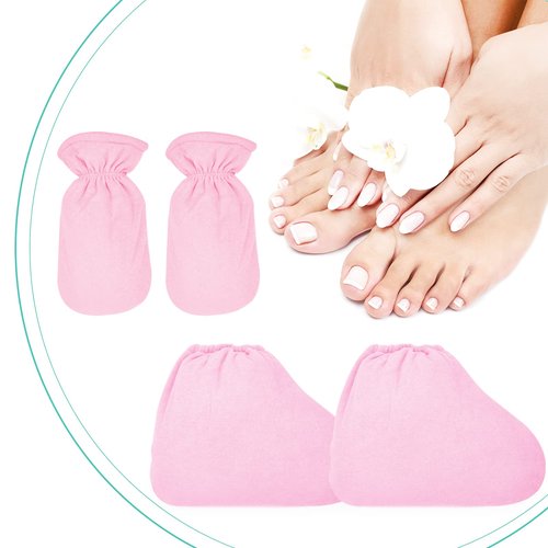 Paraffin Wax Bath Terry Cloth Gloves & Foot Liners, Paraffin Wax Machine Heated SPA Mittens Foot Liners, Thick Heat Hand Feet Treatment Insulated Mitt Spa Feet Cover Great for Men Women (Pink)