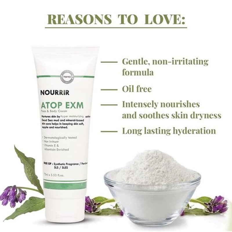 NOURRIR Atop Exm Face & Body Hydrating Moisturizer for Dry to Very Dry, Sensitive Skin| Moisturizer for Deep Nourishment & Hydration| Non-Greasy, Fragrance-Free| Paraben Free | 75 ml