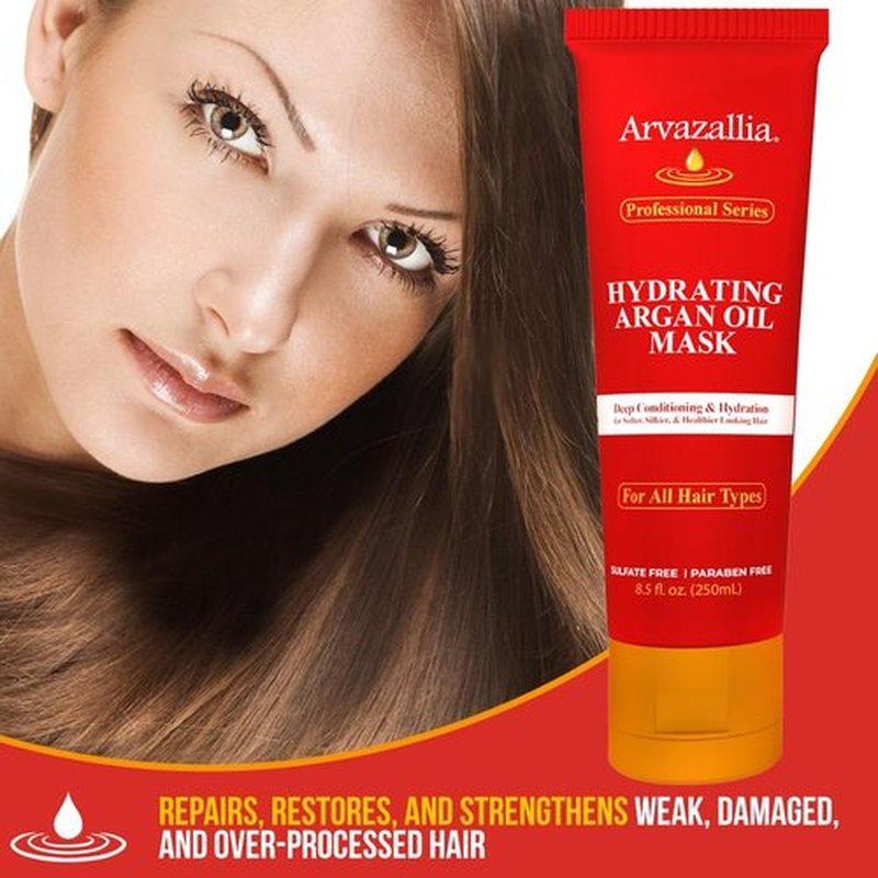 Arvazallia Hydrating Argan Oil Hair Mask and Deep Conditioner for Dry or Damaged Hair (8.5 oz Tube)