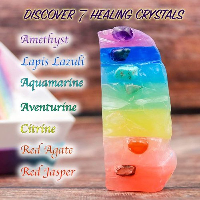 Crystal Chakra Soap Rock - Healing Crystals Gemstone Bar with Jasmine Essential Oil - Handmade Aromatherapy Skincare - Moisturizing Spiritual Gift for Women and Men