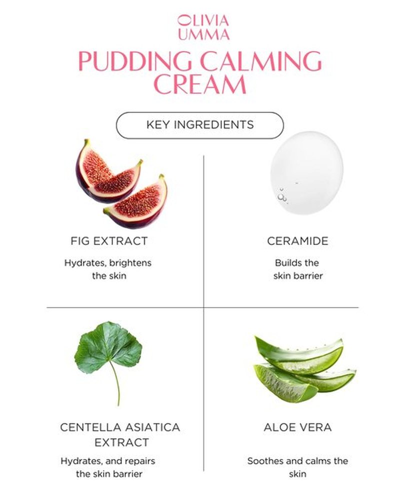OLIVIAUMMA Glass Skin Tanghulu Fig Pudding Calming Cream - Korean Face Moisturizer for Dry Skin - Ceramide + Aloe Vera - Lightweight Pudding Texture - Deep Hydration & Moisture Barrier Support - 50g