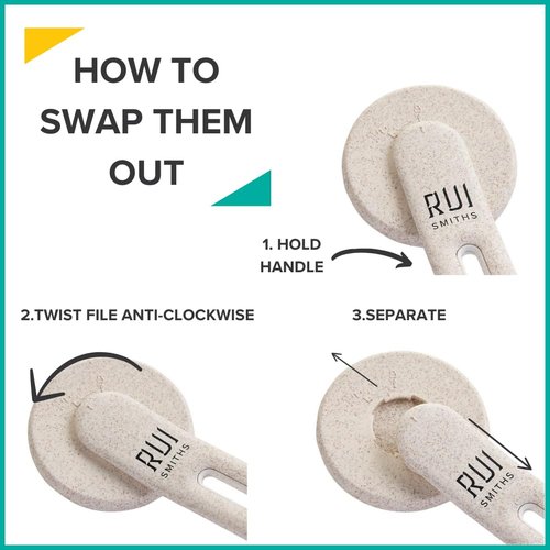 Rui Smiths CarbonConscious Pedicure Grooming Set for Smooth Skin and Soles | Includes Interchangeable Foot File, Pumice and Cleaning Brush Attachments | Made with Wheat Straw Bioplastic