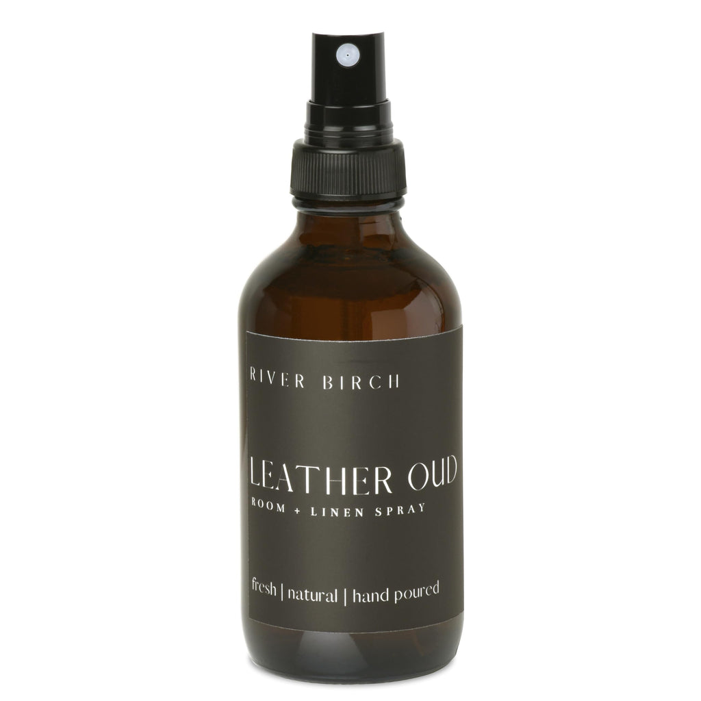River Birch Luxury Linen and Room Spray - Leather Oud Home Signature Scent - Room Fragrance Spray - Fragrant Fresh Linen Air Freshener For Bedding - Handmade in Texas - 4 oz Glass Amber Bottle