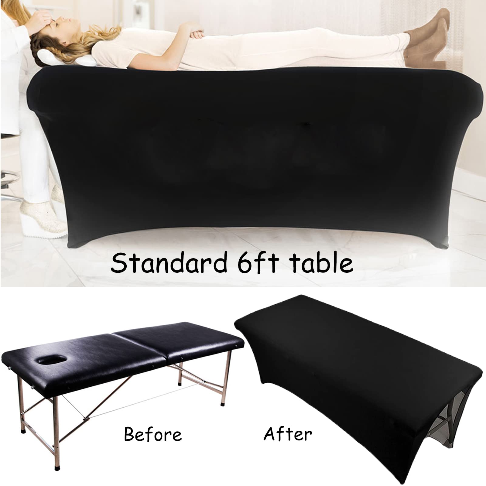 LXIANGN Professional Waterproof Massage Sheets Bed Table Cover with Face Hole,Oilproof Reusable Spa Treatment Sheet for Massage Tables,Machine Washable (Black, 6ft)
