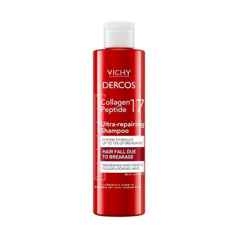 Dercos Collagen Peptide 17 Shampoo - Ultra-Repairing Formula for Weak, Damaged Hair | Reduces Breakage & Boosts Volume