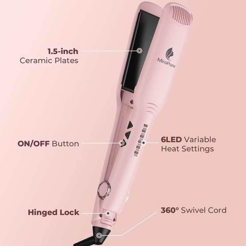 MiroPure 1.5 Inch Flat Iron, Hair Straightener with 30S Fast Heating & 60min Auto Shut-Off, Hair Straightener and Curler 2 in 1 with 3D Ceramic Floating Plates