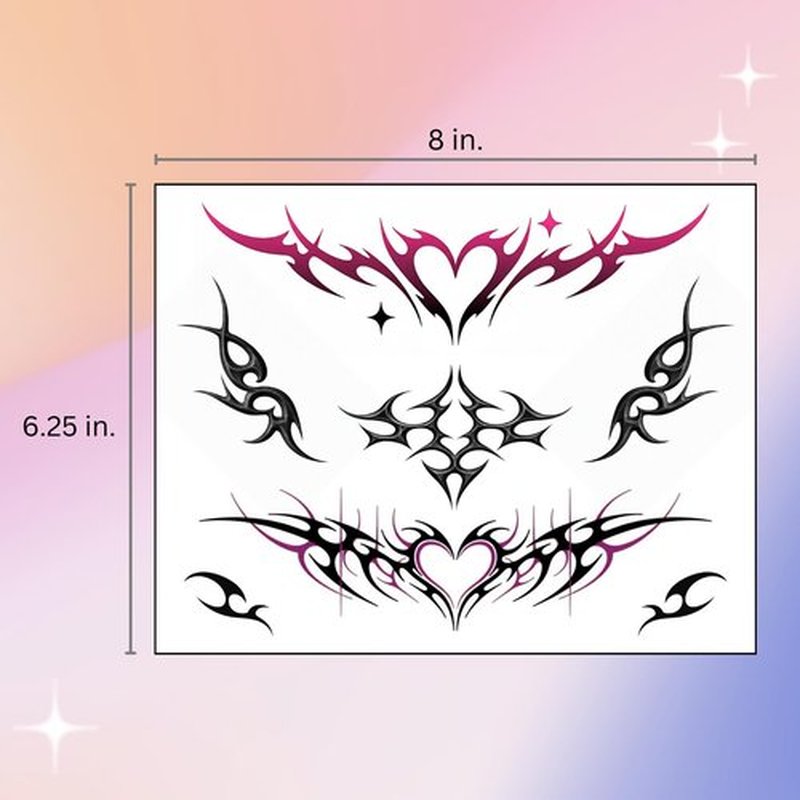 Pixel Hearts Tramp Stamp Temporary Tattoos | Y2K Edgy Cybersigilism | Realistic Waterproof Fake Tats | Festival, Bachelorette, Halloween, Birthday Favors, Accessories