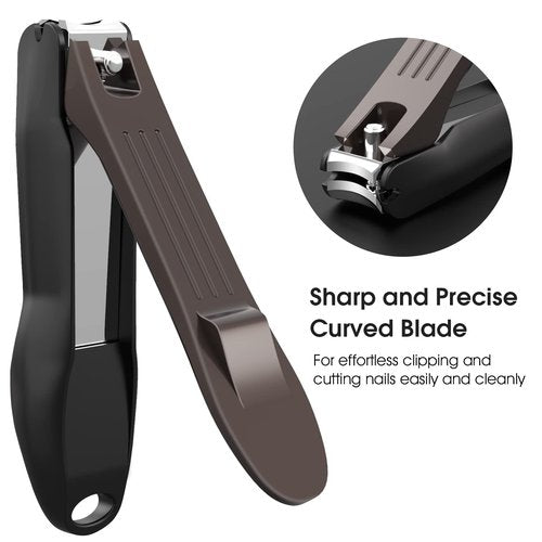 GLAMFIELDS Nail Clipper with Catcher, No Splash Fingernail Toenail Clipper Stainless Steel Nail Cutter Nail Trimmer, Good Gift for Men and Women MF-Large/Small （2Pack)