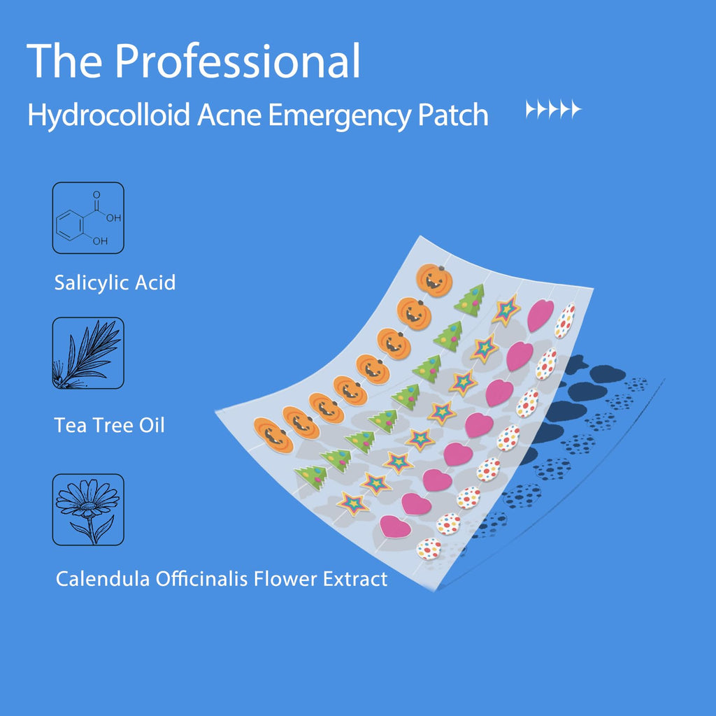 Anchiray Festival Theme Acne Patches, Acne Treatment for Face, Hydrocolloid Pimple Patches for Big Holidays, Easter, Halloween, Thanksgiving, Christmas, Heart and Star, All Skin Types, 80 Counts