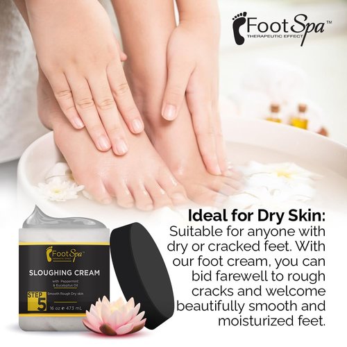FOOT SPA - Foot Cream, Sloughing Lotion, Peppermint and Eucalyptus Oil, 16 Oz - for Dry Cracked Feet, Scrub Gently, Exfoliating, Smooths and Eliminates Buildup of Dead Skin