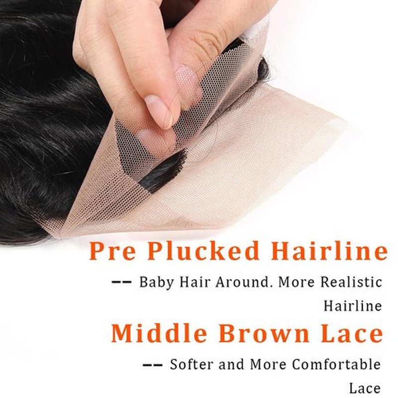 13x4 Lace Frontal Deep Wave 14 Inch 150% Density Unprocessed Brazilian Human Hair HD Lace Frontal Pre Plucked Free Part with Baby Hair for Black Women Natural Color