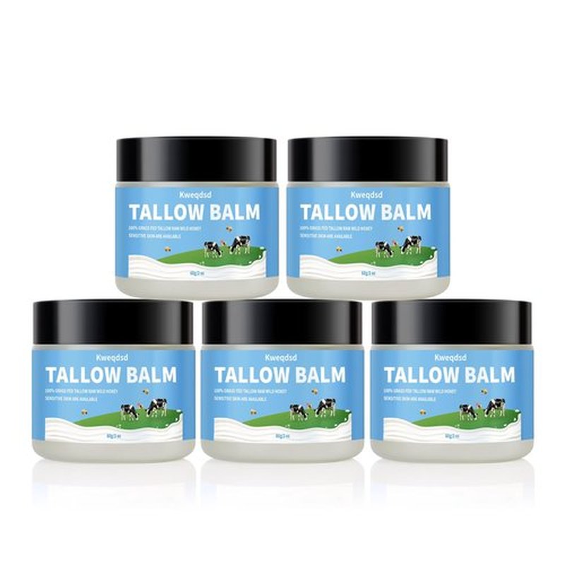 Kweqdsd 5 Pack Organic Grass-Fed Beef Tallow Balm with Raw Honey, Grass Fed Beef Tallow Face Moisturizer, Natural Tallow Skin Care Cream Body Butter, Nourish and Soothe Dry Skin