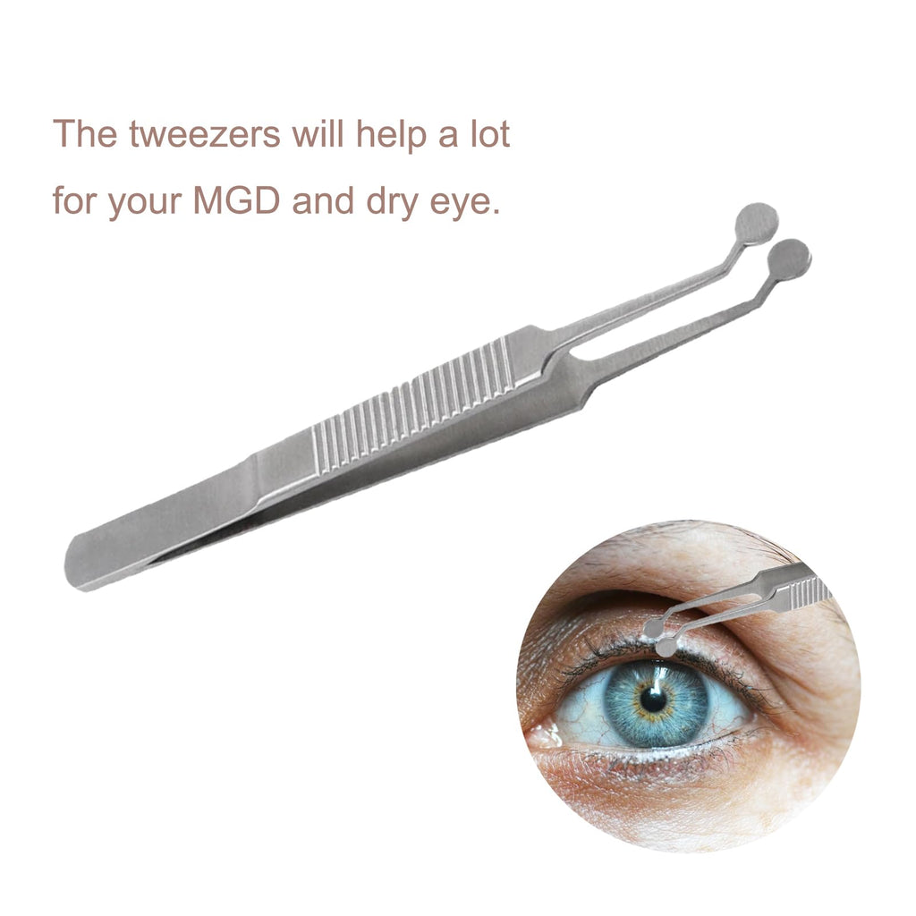 LIFTATAPA Meibomian Gland Expressor Forceps, Eyelid Gland Blockage Unblocking Tools, Stainless Steel Eyelid Massage Tweezers-Round Tip for Dry Eyes Extraction Tool(Silver)