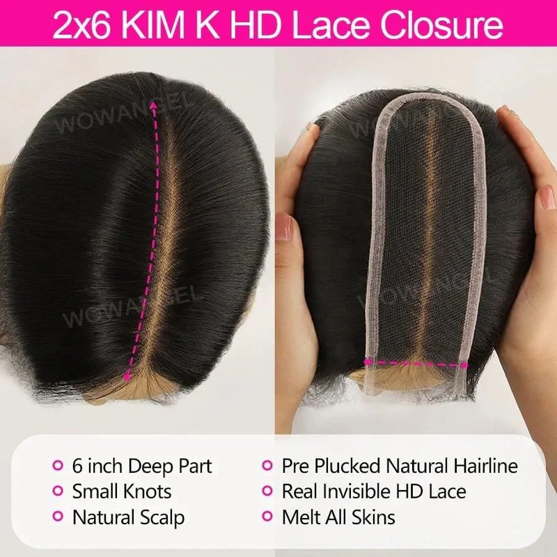 WOWANGEL 0.1mm Ultra-thin SKINLIKE Real HD Lace Closure, 2x6 Body Wave Unprocessed Virgin Human Hair Closure Pre Plucked Invisible Hair Knots Natural Hairline Invisible HD Lace 20 Inch