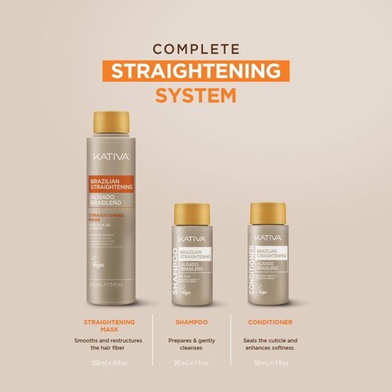 KATIVA Brazilian Keratin Treatment Kit at home Formaldehyde Free Hair Straightening with Hyaluronic Acid, Up to 12 Weeks Frizz Control for Curly, Wavy, Frizzy Hair (Straightening Kit)