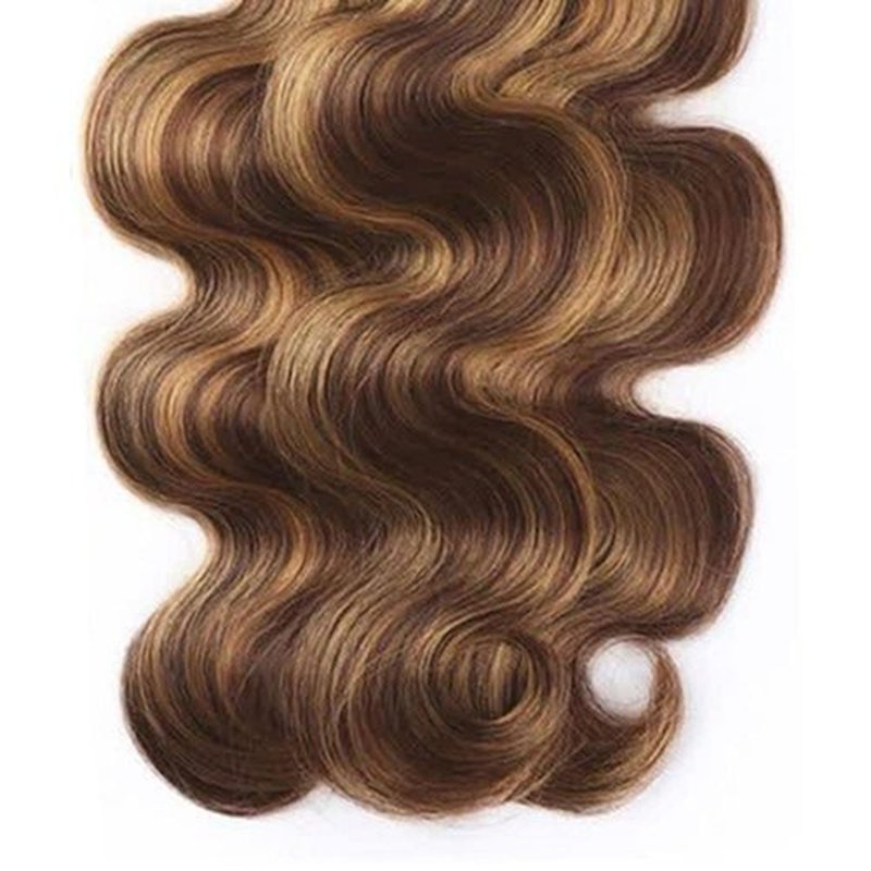 GLSMOSNW Highlight Body Wave Bundles P4/27 Human Hair Bundles 20 22 24 Inch Unprocessed Brazilian Virgin Human Hair Extensions Two Tone Brown And Blonde Ombre Bundle