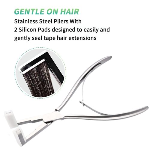 Tape in Hair Extension Tools Kit, Professional Flat Surface Stainless Steel Tape in Hair Extensions Sealing Clamp Plier,Tape Remover Scraper Tool,Hair Clips, Hair Extensions Styling Tools(Silvery Set)
