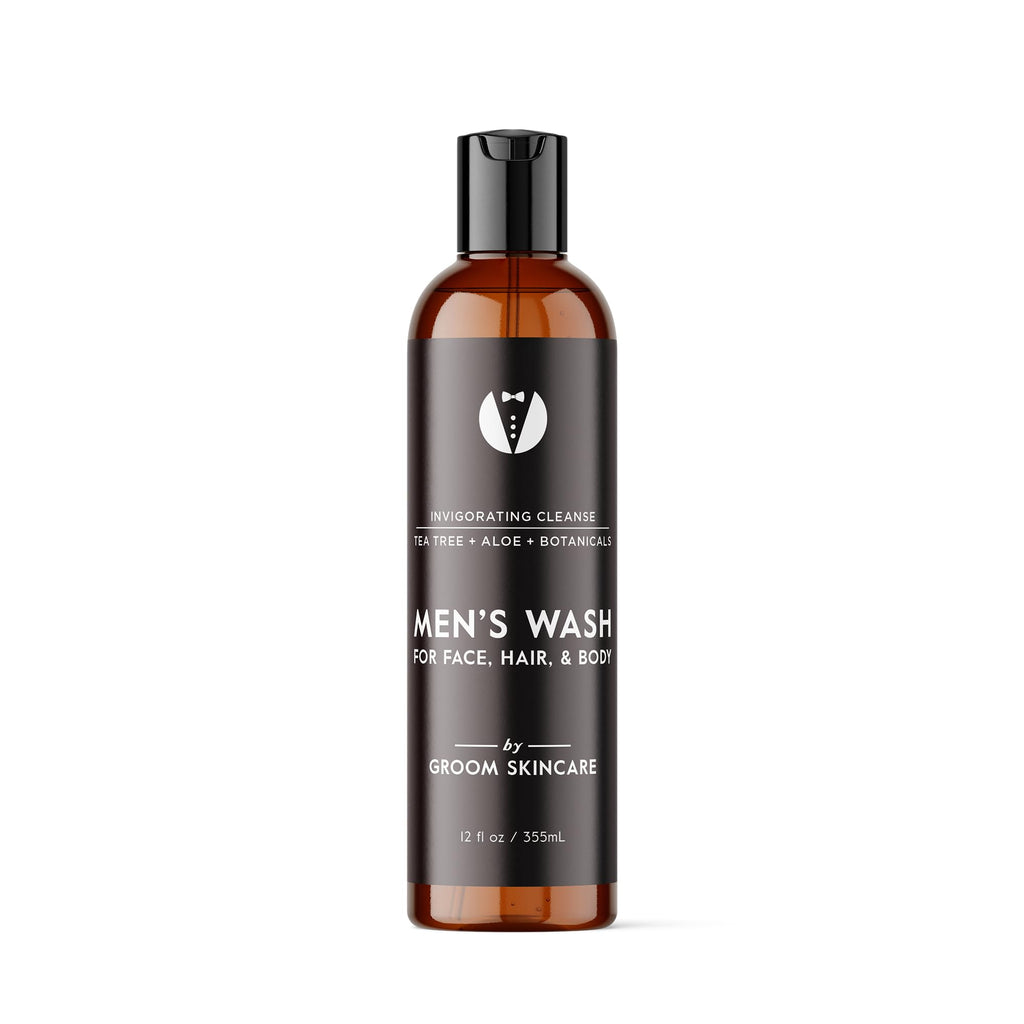 GROOM 3-in-1 Hair, Face & Body Wash for Men | Organic Aloe & Essential Oils | Gentle, Plant-Based Cleanser for Shower, Shave & Skin | Fresh Scent | 12 oz