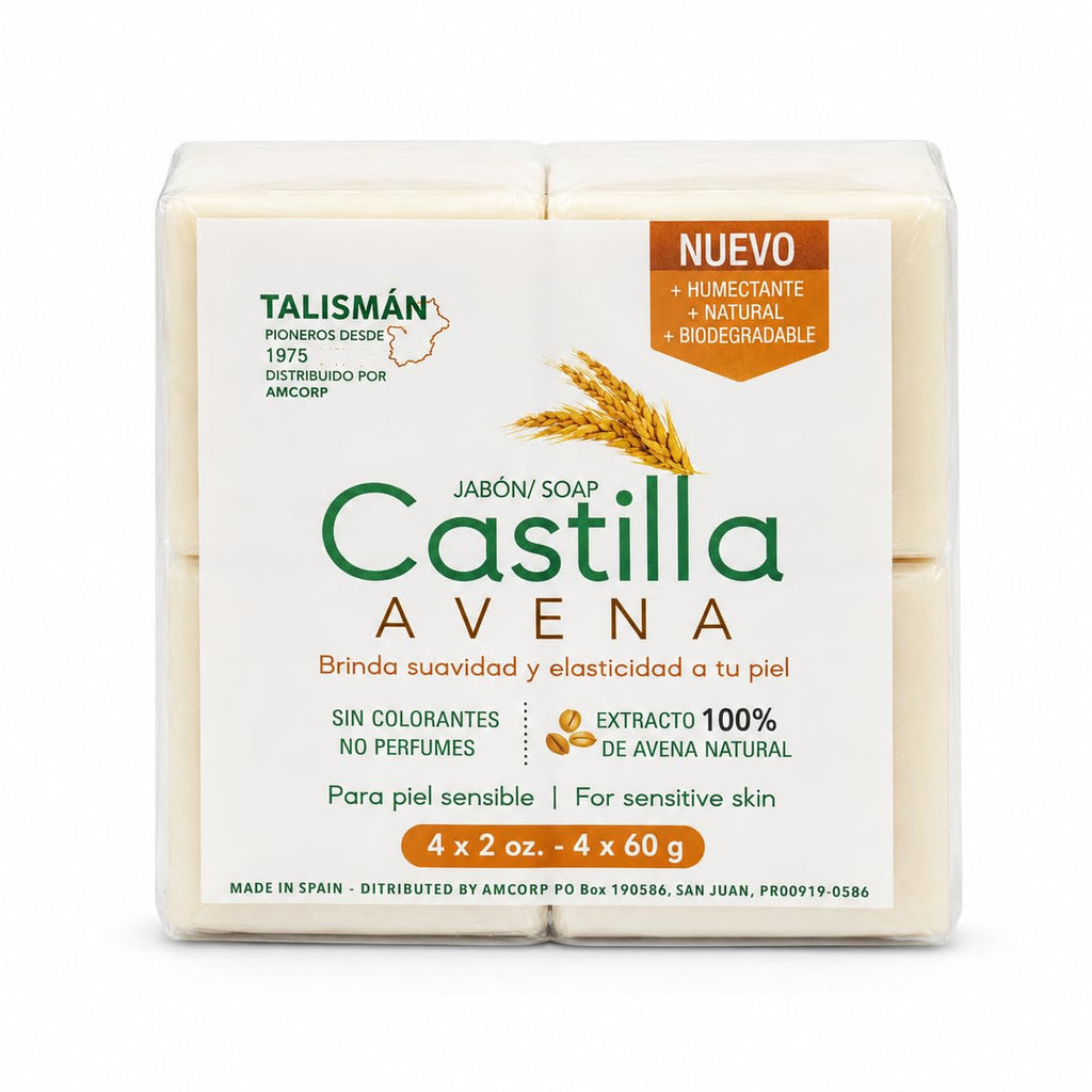 TALISMÁN Castilla Oatmeal Soap - 100% Natural and Preservative-Free for Sensitive Skin - Provides Softness and Elasticity, 2 oz Bars - 4-PACK