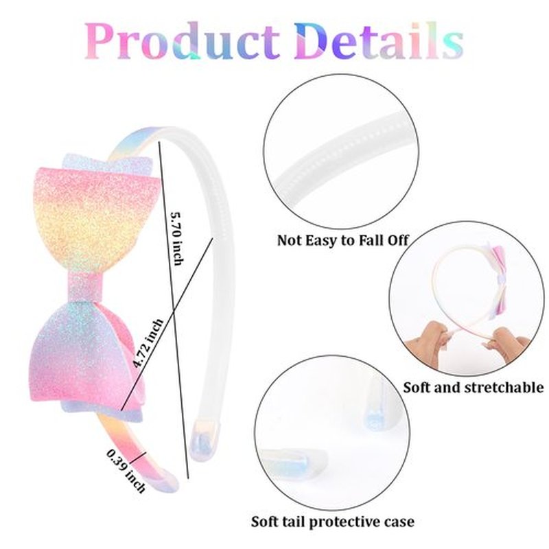 CAVETEE Headband for Girls, 8 PCS Sparkly Cute Toddler Headband Glitter Hair Bands Non Slip Bow Hair Accessories for Girls