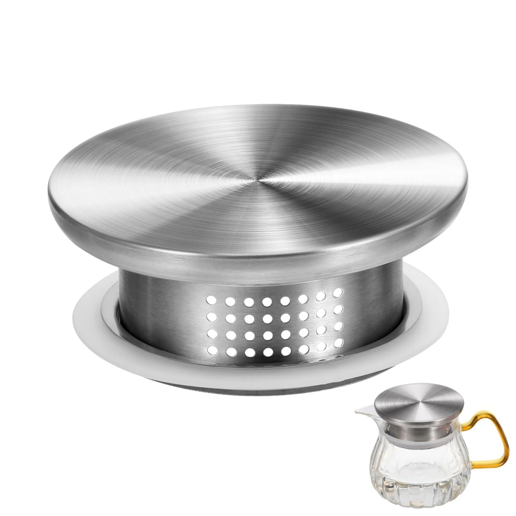 Housoutil Stainless Steel Carafe Lid Replacement for Glass Water Pitcher Leak-Resistant Cover with Dual Drain for Cold Beverage and Tea Pitchers
