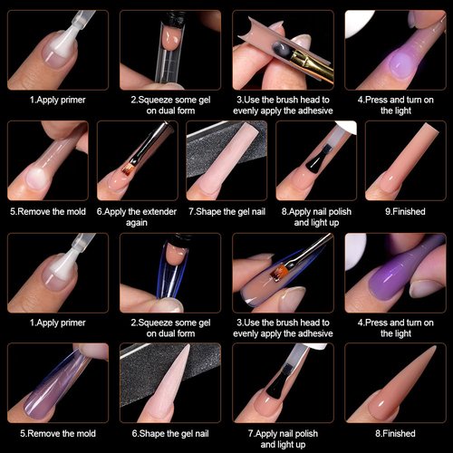 294 Pcs Poly Extension Gel Nail Kit and 120 Pcs Poly gel nail kit for Toes Square Polygel Toenails Dual Forms Reusable, Nail Tips 12 Shapes for Builder Gel Manicure Nail Art Design Salon DIY at Home