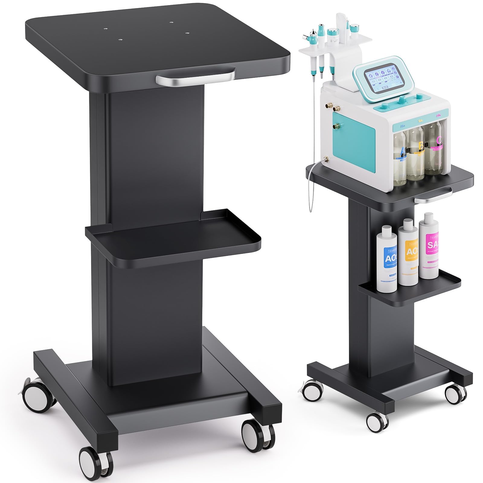 Esthetician Trolley Cart with Wheels, Aluminum Salon Spa Beauty Machine Trolley Stand, Load 135Lbs, 3 Tier Beautician Rolling Cart Esthetician Machine Mobile Handcart for Beauty Instrument Storage