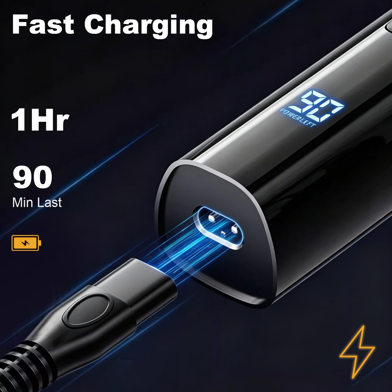 4-en-1 Electric Razor for Men, 9999 RPM High-Speed Electric Shaver with LED Display, 1H Fast Charging, IPX7 Waterproof Razor with Nose Hair Trimmer, Facial Cleansing Brush