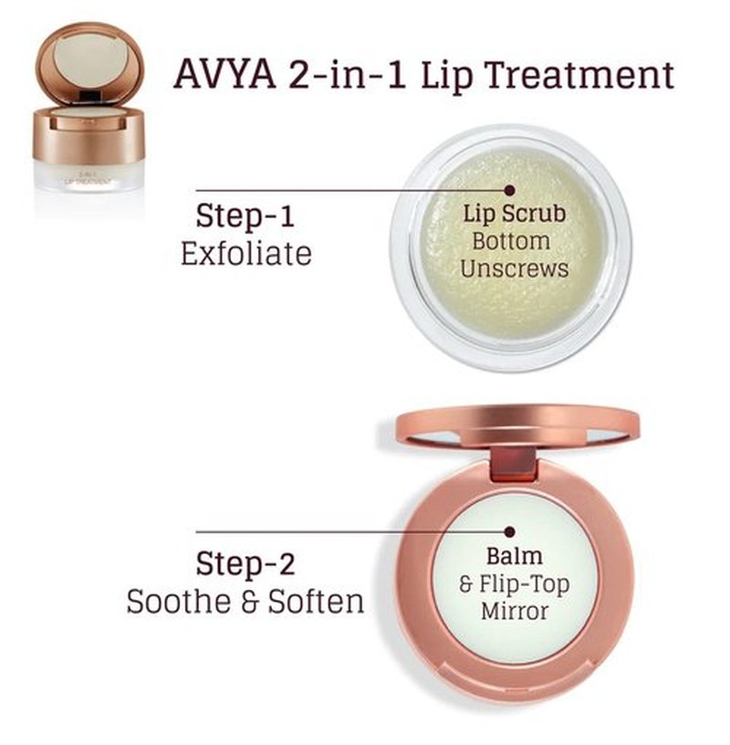 Avya Skincare Two-In-One Lip Treatment - Sugar Scrub Exfoliates & Softens Lips | .07oz Balm with Marula & Mango