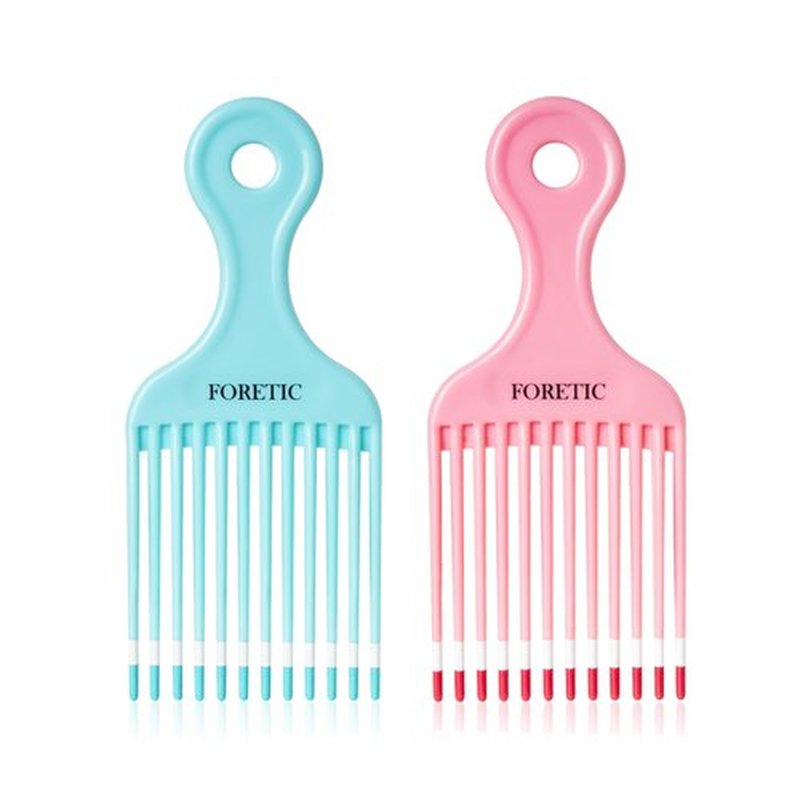 Foretic Smooth Hair Pick Comb for Curly, Thick, Medium to Long Hair, Facial -6.9inch（Blue, Pink）