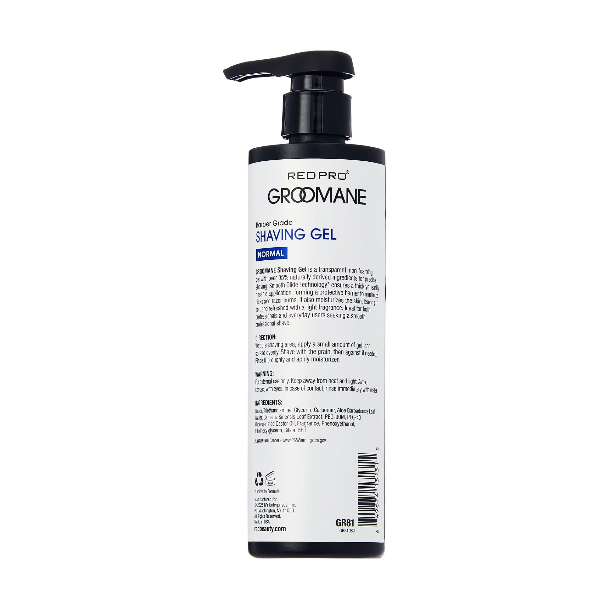 RED Pro GROOMANE Barber-Grade Shaving Gel for Men, Non-Foaming Clear Aloe Vera Shave Gel, Smooth Razor Glide, Precision Line-Ups, Anti-Irritation, Normal & Sensitive Skin (16.9 Fl.oz, Normal)