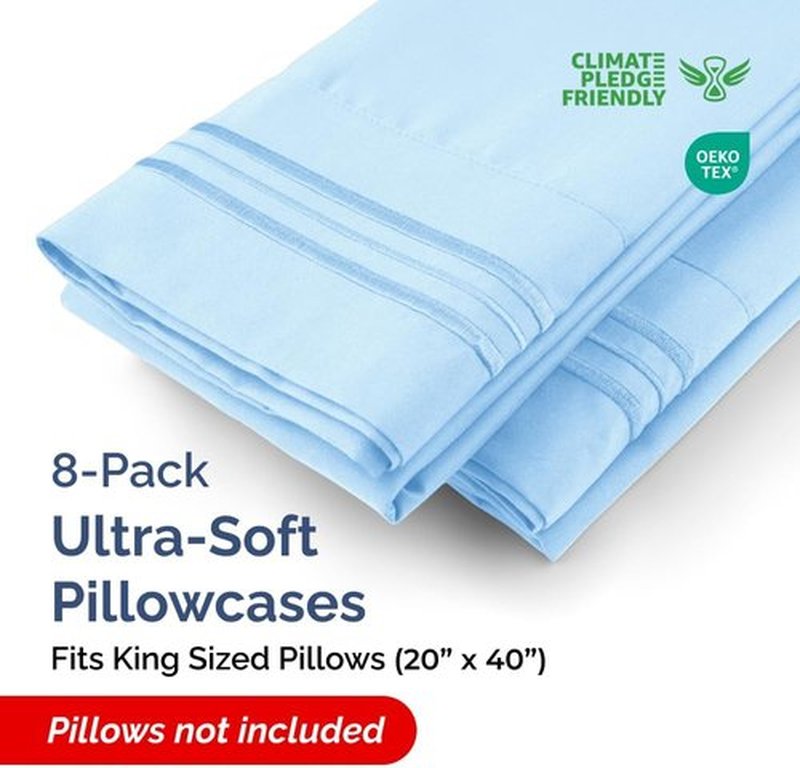King Pillow Cases by Ultra Soft | Hotel Quality, Wrinkle-Free, Stain Resistant - 8 Piece Set in Light Blue