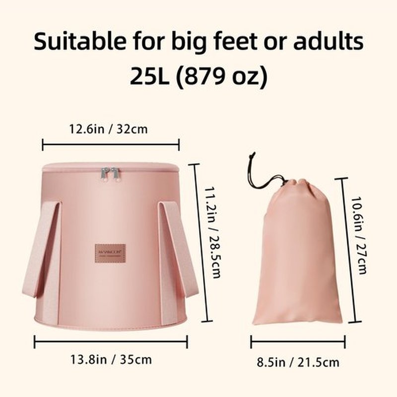 25L Collapsible Bucket Foot Bath Basin,Multifunctional Portable Foot Bath Tub Bag with Handles,Travel Outdoor Camping Portable Foot Soaking Spa Bucket (Pink)