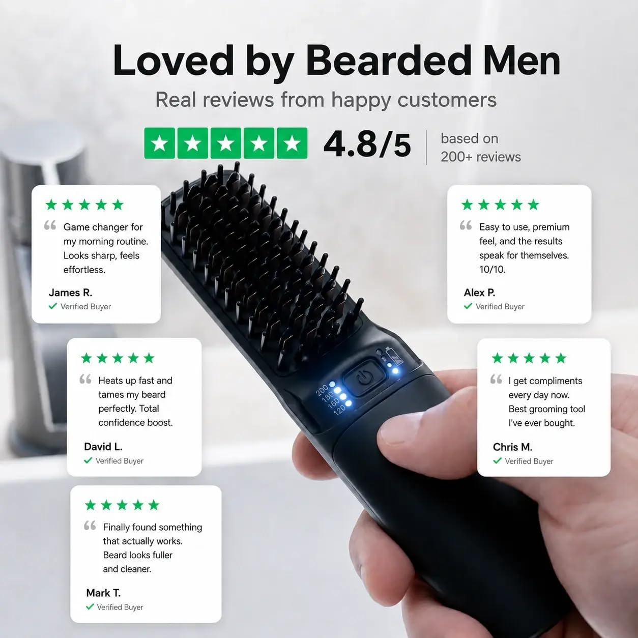 Odenson Beard Forger - Ultimate Tool, Cordless Heated Brush and Straightener for Beard and Hair, Heated Comb for Beard Styling and Care