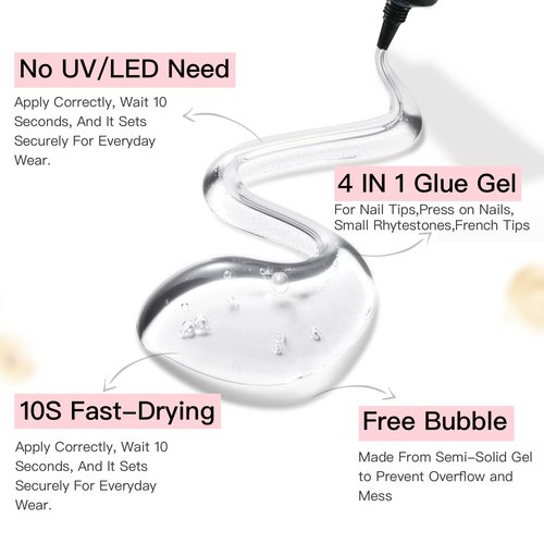 Curvlife 2pcs 10g Semi-Solid Glue Gel and 20ml Pinpoint Glue Remover Kit for Press on Nails, Valentine's Day Gifts Quick Dry No UV Lamp Needed with Gentle Non-Acetone Remover, Fake Nail Tips
