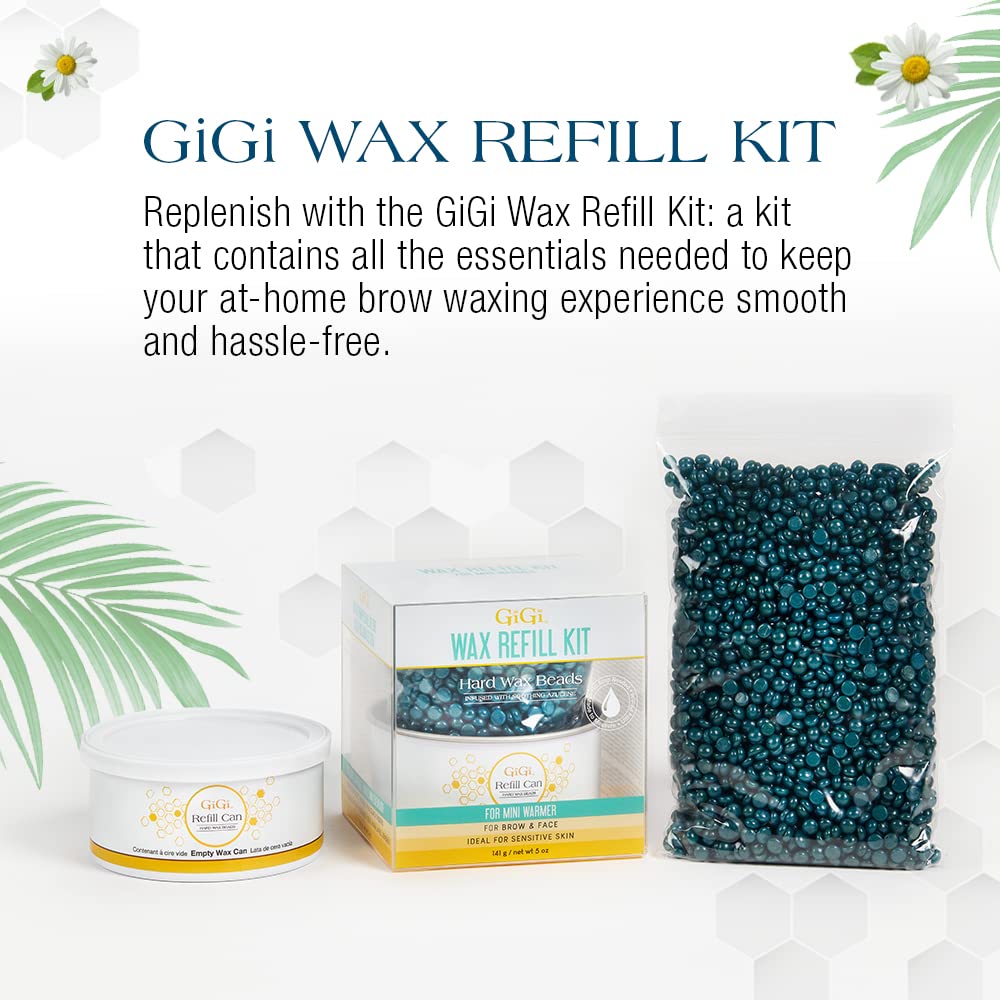 Gigi Wax Refill Kit - Azulene Hard Wax Beads for Hair Removal - Perfect for Sensitive Skin, Face & Brows, At-Home & Salon Use, 5 Oz