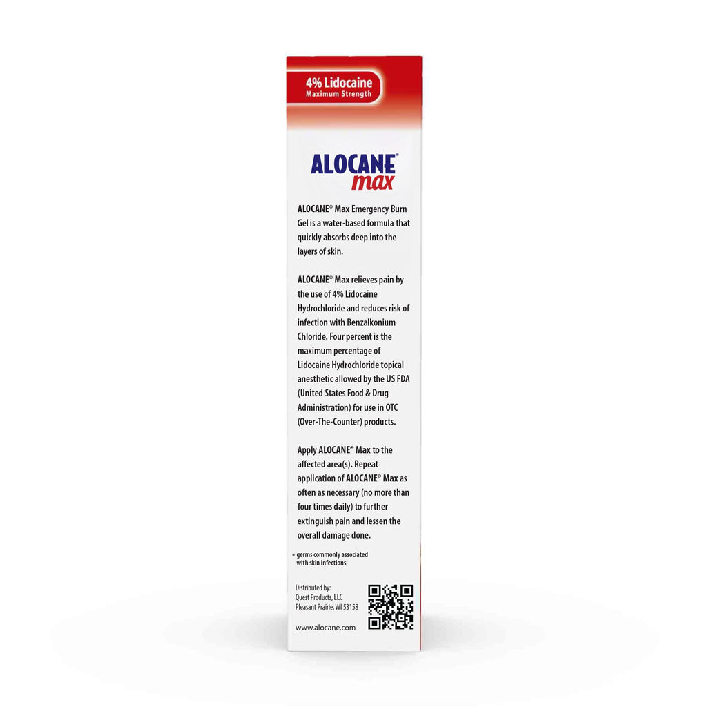 ALOCANE Max Maximum Strength Emergency Burn Gel With Lidocaine and Antiseptic, 4% Lidocaine, Fast Pain and Itch Relief, Sunburn Relief, Cuts, Scrapes, First Aid Burn Care, 4.0 Fluid Ounce