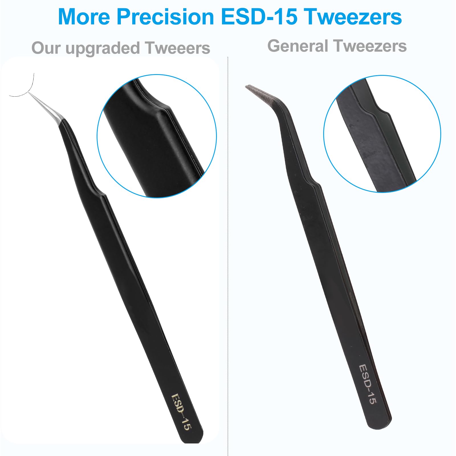 YHYZ 3PCS Precision Tweezers Set, Premium Stainless Steel Anti-Static ESD Tweezes, Suitable for Tweezers, for Craft, Electronic, Soldering, Model, Hobby, Jewelry Making Laboratory