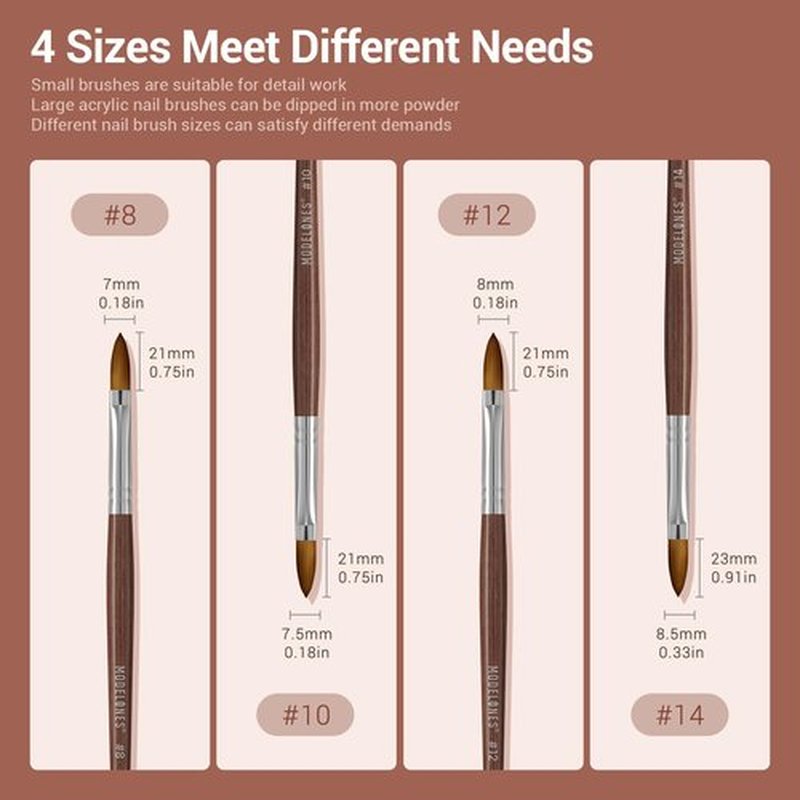 Modelones Kolinsky Sable Acrylic Nail Art Brush Red Wood Pen Nail Brush for Acrylic Powder Molding Drawing Professional Manicure Pens (14#)