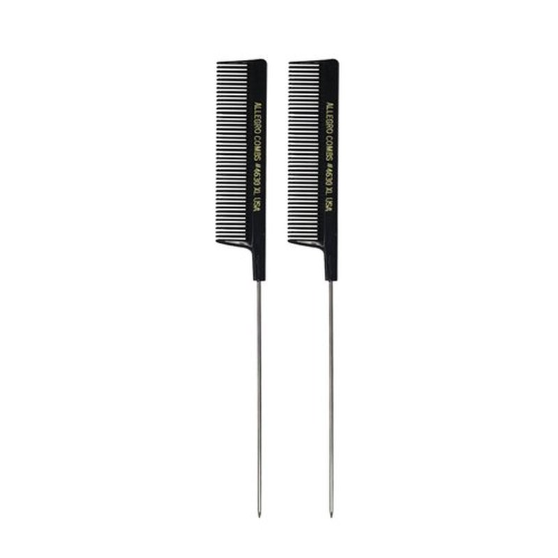 Allegro Combs LX #4630 - Set of 2 Coarse Teeth Pintail Combs, Stainless Steel Pins 1 Set (Black)