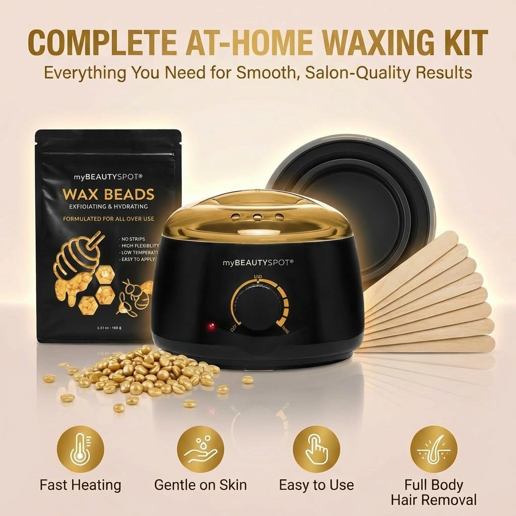 My Beauty Spot Wax Warmer for Hair Removal Kit – Wax Machine Kit for Women – At Home Hair Removal Wax Kit – Full Body Bikini Brazilian – Includes Wax Beads & Sticks