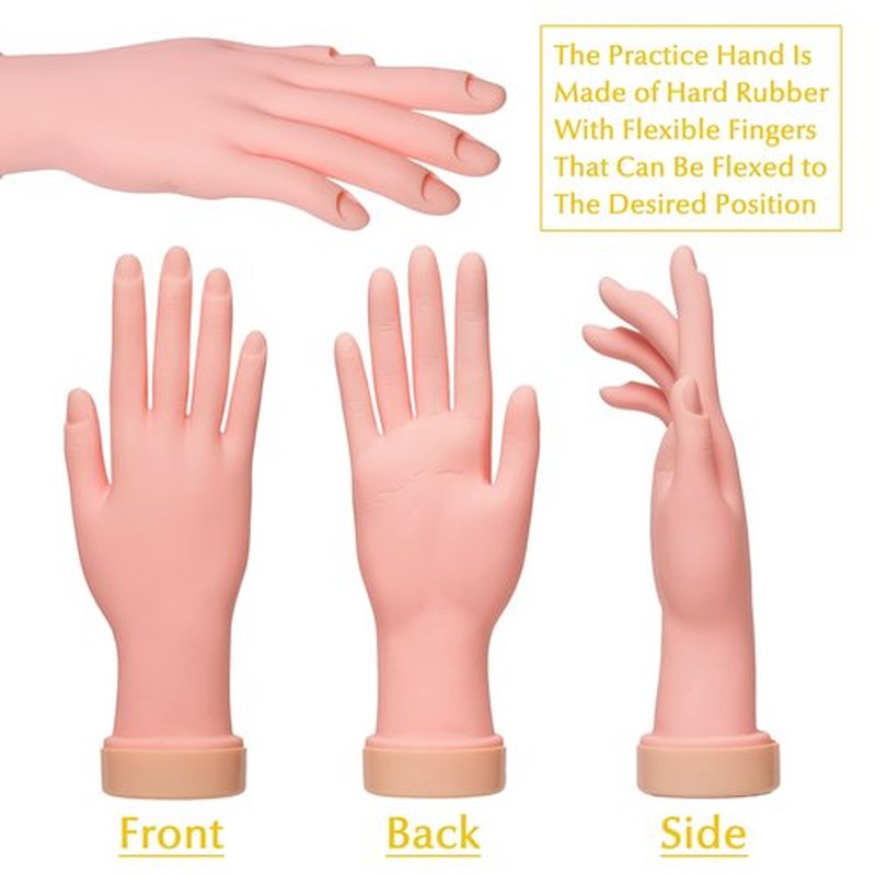 krofaue 2 Pack Right Hands Practice Nail Tips Art Trainer Training Hand Tool Flexible Bendable Movable Fake Mannequin Manicure Tool